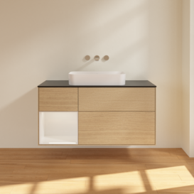 Тумба под раковину Villeroy & Boch Finion 120х50,1 см с подсветкой МДФ шпон дуба/стекло черное матовое F702GFPC