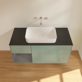 Тумба під раковину Villeroy & Boch Finion 120х50,1 см із підсвічуванням МДФ оливковий матовий лак/скло чорне F702GKGM