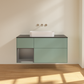 Тумба під раковину Villeroy & Boch Finion 120х50,1 см із підсвічуванням МДФ оливковий матовий лак/скло чорне F702GKGM