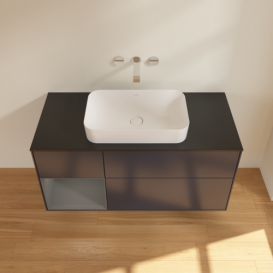 Тумба под раковину Villeroy & Boch Finion 120х50,1 см с подсветкой МДФ темно-синий матовый лак/стекло черное матовое F702GKHG