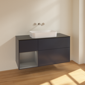Тумба под раковину Villeroy & Boch Finion 120х50,1 см с подсветкой МДФ темно-синий матовый лак/стекло черное матовое F702GKHG