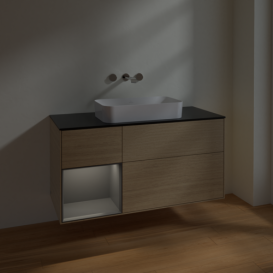 Тумба под раковину Villeroy & Boch Finion 120х50,1 см с подсветкой МДФ шпон дуба/стекло черное матовое F702GKPC