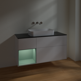 Тумба под раковину Villeroy & Boch Finion 120х50,1 см с подсветкой МДФ глянцевый белый лак/стекло черное матовое F702GMGF