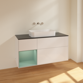 Тумба под раковину Villeroy & Boch Finion 120х50,1 см с подсветкой МДФ глянцевый белый лак/стекло черное матовое F702GMGF