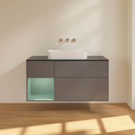 Тумба под раковину Villeroy & Boch Finion 120х50,1 см с подсветкой МДФ антрацит матовый лак/стекло черное матовое F702GMGK