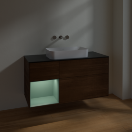 Тумба под раковину Villeroy & Boch Finion 120х50,1 см с подсветкой МДФ шпон грецкого ореха/стекло черное матовое F702GMGN