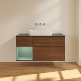 Тумба под раковину Villeroy & Boch Finion 120х50,1 см с подсветкой МДФ шпон грецкого ореха/стекло черное матовое F702GMGN