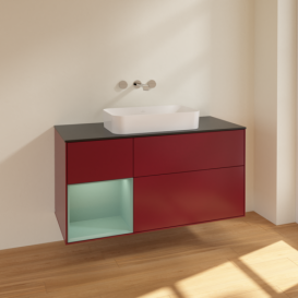 Тумба под раковину Villeroy & Boch Finion 120х50,1 см с подсветкой МДФ пион матовый лак/стекло черное матовое F702GMHB