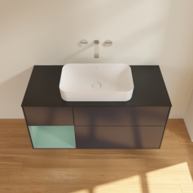 Тумба под раковину Villeroy & Boch Finion 120х50,1 см с подсветкой МДФ темно-синий матовый лак/стекло черное матовое F702GMHG