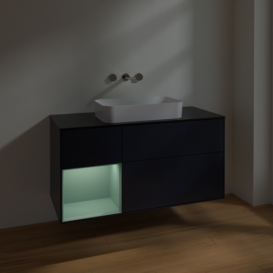 Тумба под раковину Villeroy & Boch Finion 120х50,1 см с подсветкой МДФ темно-синий матовый лак/стекло черное матовое F702GMHG