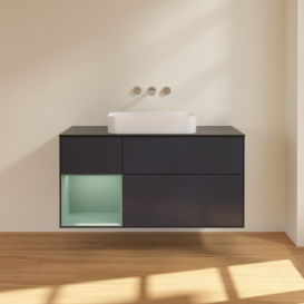 Тумба под раковину Villeroy & Boch Finion 120х50,1 см с подсветкой МДФ темно-синий матовый лак/стекло черное матовое F702GMHG