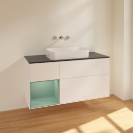 Тумба под раковину Villeroy & Boch Finion 120х50,1 см с подсветкой МДФ белый матовый лак/стекло черное матовое F702GMMT