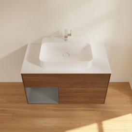 Тумба под раковину Villeroy & Boch Finion 100х50,1 см с подсветкой МДФ шпон грецкого ореха/стекло белое матовое F361GKGN