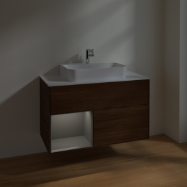 Тумба под раковину Villeroy & Boch Finion 100х50,1 см с подсветкой МДФ шпон грецкого ореха/стекло белое матовое F361GKGN