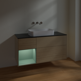 Тумба под раковину Villeroy & Boch Finion 120х50,1 см с подсветкой МДФ шпон дуба/стекло черное матовое F702GMPC