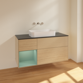 Тумба под раковину Villeroy & Boch Finion 120х50,1 см с подсветкой МДФ шпон дуба/стекло черное матовое F702GMPC