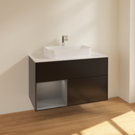 Тумба під раковину Villeroy & Boch Finion 100х50,1 см із підсвічуванням МДФ чорний матовий лак/скло біле матове F361GKPD