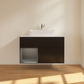 Тумба под раковину Villeroy & Boch Finion 100х50,1 см с подсветкой МДФ черный матовый лак/стекло белое матовое F361GKPD