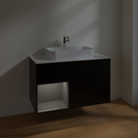 Тумба под раковину Villeroy & Boch Finion 100х50,1 см с подсветкой МДФ черный матовый лак/стекло белое матовое F361GKPD