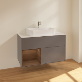 Тумба под раковину Villeroy & Boch Finion 100х50,1 см с подсветкой МДФ антрацит матовый лак/стекло белое матовое F361GNGK