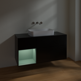 Тумба под раковину Villeroy & Boch Finion 120х50,1 см с подсветкой МДФ черный матовый лак/стекло черное матовое F702GMPD