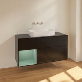 Тумба под раковину Villeroy & Boch Finion 120х50,1 см с подсветкой МДФ черный матовый лак/стекло черное матовое F702GMPD