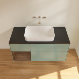 Тумба под раковину Villeroy & Boch Finion 120х50,1 см с подсветкой МДФ оливковый матовый лак/стекло черное матовое F702GNGM