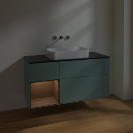 Тумба под раковину Villeroy & Boch Finion 120х50,1 см с подсветкой МДФ оливковый матовый лак/стекло черное матовое F702GNGM