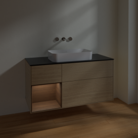 Тумба под раковину Villeroy & Boch Finion 120х50,1 см с подсветкой МДФ шпон дуба/стекло черное матовое F702GNPC