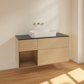 Тумба под раковину Villeroy & Boch Finion 120х50,1 см с подсветкой МДФ шпон дуба/стекло черное матовое F702GNPC