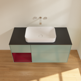 Тумба под раковину Villeroy & Boch Finion 120х50,1 см с подсветкой МДФ оливковый матовый лак/стекло черное матовое F702HBGM