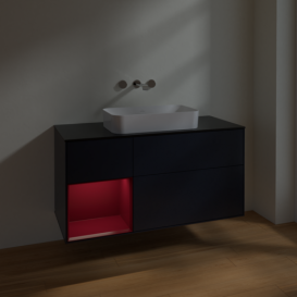Тумба под раковину Villeroy & Boch Finion 120х50,1 см с подсветкой МДФ темно-синий матовый лак/стекло черное матовое F702HBHG