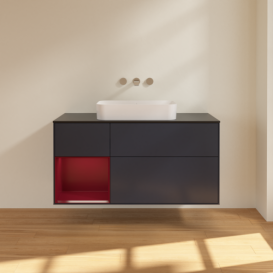Тумба под раковину Villeroy & Boch Finion 120х50,1 см с подсветкой МДФ темно-синий матовый лак/стекло черное матовое F702HBHG
