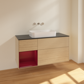 Тумба под раковину Villeroy & Boch Finion 120х50,1 см с подсветкой МДФ шпон дуба/стекло черное матовое F702HBPC