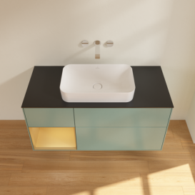 Тумба под раковину Villeroy & Boch Finion 120х50,1 см с подсветкой МДФ оливковый матовый лак/стекло черное матовое F702HFGM