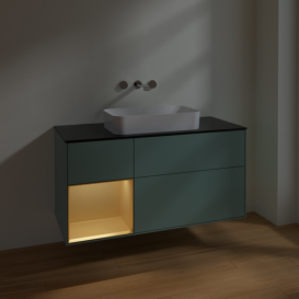 Тумба под раковину Villeroy & Boch Finion 120х50,1 см с подсветкой МДФ оливковый матовый лак/стекло черное матовое F702HFGM