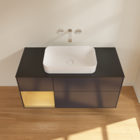 Тумба под раковину Villeroy & Boch Finion 120х50,1 см с подсветкой МДФ темно-синий матовый лак/стекло черное матовое F702HFHG