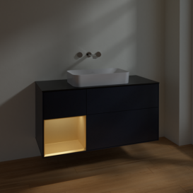 Тумба под раковину Villeroy & Boch Finion 120х50,1 см с подсветкой МДФ темно-синий матовый лак/стекло черное матовое F702HFHG