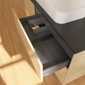 Тумба под раковину Villeroy & Boch Finion 120х50,1 см с подсветкой МДФ шпон дуба/стекло черное матовое F702HFPC