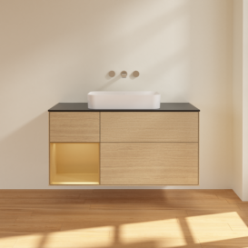 Тумба под раковину Villeroy & Boch Finion 120х50,1 см с подсветкой МДФ шпон дуба/стекло черное матовое F702HFPC