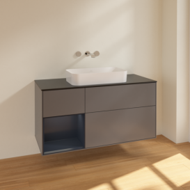 Тумба під раковину Villeroy & Boch Finion 120х50,1 см з підсвічуванням антрацит матовий лак/скло чорне матове F702HGGK