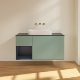 Тумба под раковину Villeroy & Boch Finion 120х50,1 см с подсветкой МДФ оливковый матовый лак/стекло черное матовое F702HGGM