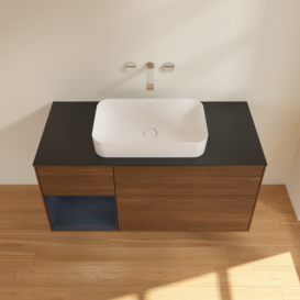 Тумба под раковину Villeroy & Boch Finion 120х50,1 см с подсветкой МДФ шпон грецкого ореха/стекло черное матовое F702HGGN