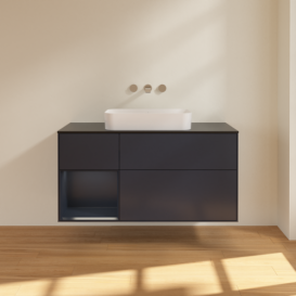 Тумба под раковину Villeroy & Boch Finion 120х50,1 см с подсветкой МДФ темно-синий матовый лак/стекло черное матовое F702HGHG