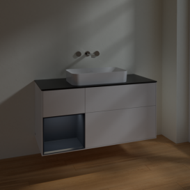 Тумба под раковину Villeroy & Boch Finion 120х50,1 см с подсветкой МДФ белый матовый лак/стекло черное матовое F702HGMT