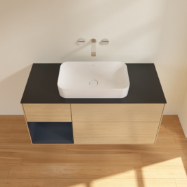 Тумба под раковину Villeroy & Boch Finion 120х50,1 см с подсветкой МДФ шпон дуба/стекло черное матовое F702HGPC