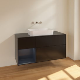 Тумба под раковину Villeroy & Boch Finion 120х50,1 см с подсветкой МДФ черный матовый лак/стекло черное матовое F702HGPD