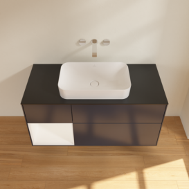 Тумба под раковину Villeroy & Boch Finion 120х50,1 см с подсветкой МДФ темно-синий матовый лак/стекло черное матовое F702MTHG