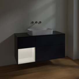 Тумба под раковину Villeroy & Boch Finion 120х50,1 см с подсветкой МДФ темно-синий матовый лак/стекло черное матовое F702MTHG