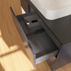 Тумба под раковину Villeroy & Boch Finion 120х50,1 см с подсветкой МДФ темно-синий матовый лак/стекло черное матовое F702MTHG